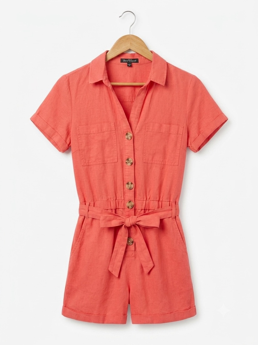 Velvet Heart Belted Romper — Red Orange